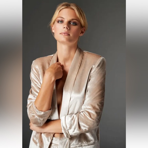HABITUAL Champagne Natural Beige BlazerVelvet 3/4 Sleeve Jacket New NWT - Picture 2 of 13